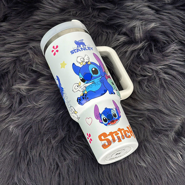 “Duck Friends Edition” Stainless Steel Insulated Tumbler | 40oz White Cute Design with Handle & Leak-Proof Lid