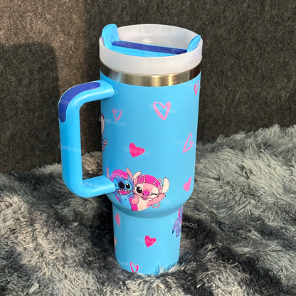 Stainless Steel Insulated Tumbler | 40oz Large-Capacity Blue Travel Mug with Handle & Leak-Proof Lid