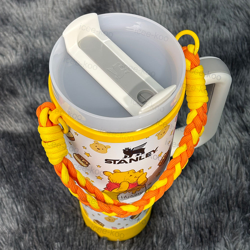 Winnie the Pooh Stainless Steel Tumbler | 40oz Large-Capacity Insulated Travel Mug with Straw & Braided Handle