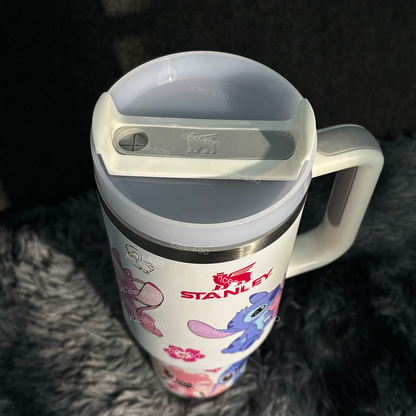 “Sweetheart Edition” Stainless Steel Insulated Tumbler | 40oz White Couple Design with Handle & Leak-Proof Lid