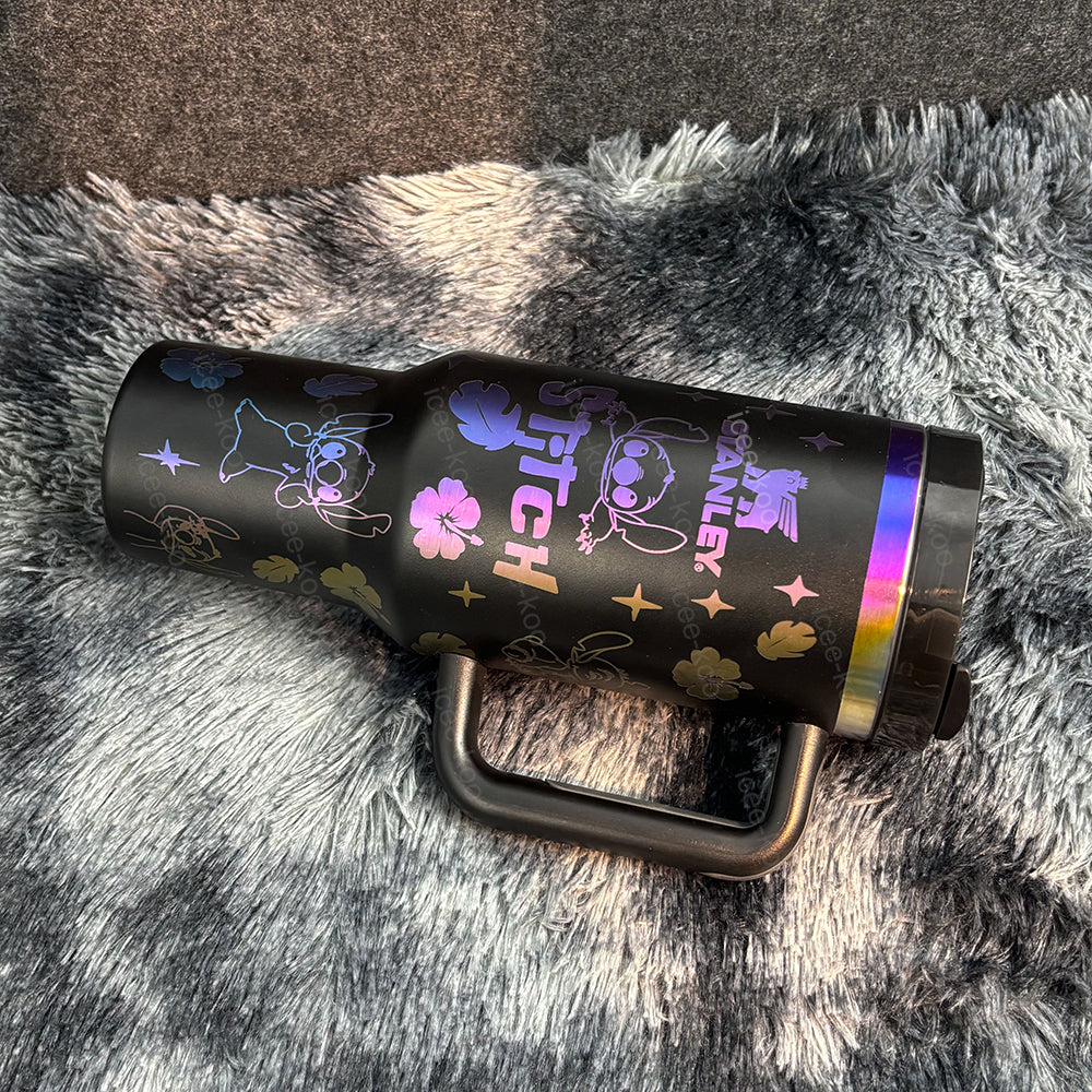 “Holographic Night” Stainless Steel Insulated Tumbler | 40oz Black Iridescent Edition with Handle & Leak-Proof Lid