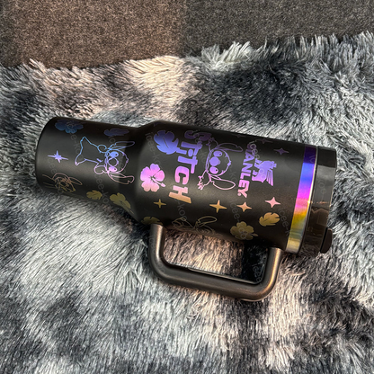 “Holographic Night” Stainless Steel Insulated Tumbler | 40oz Black Iridescent Edition with Handle & Leak-Proof Lid