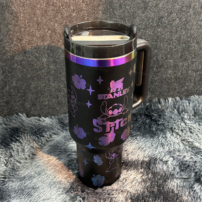 “Holographic Night” Stainless Steel Insulated Tumbler | 40oz Black Iridescent Edition with Handle & Leak-Proof Lid