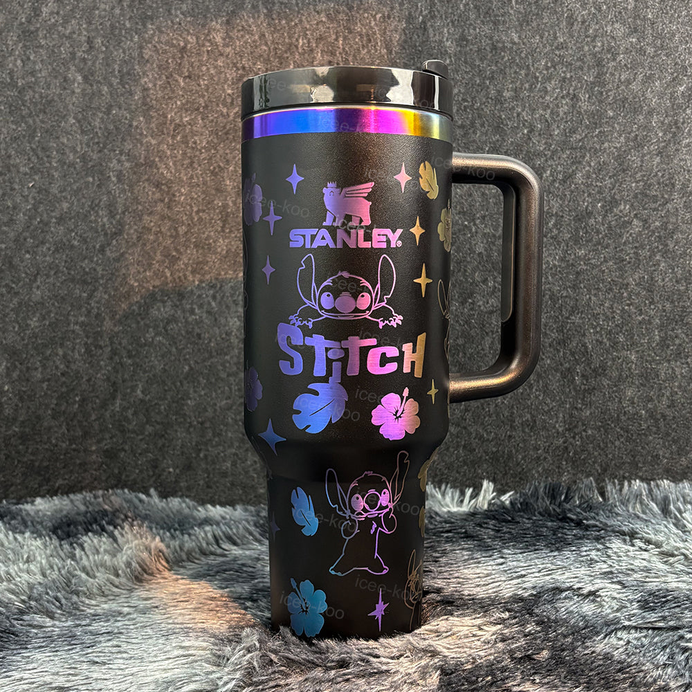 “Holographic Night” Stainless Steel Insulated Tumbler | 40oz Black Iridescent Edition with Handle & Leak-Proof Lid