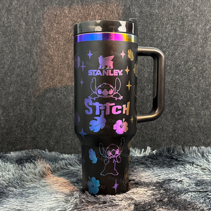 “Holographic Night” Stainless Steel Insulated Tumbler | 40oz Black Iridescent Edition with Handle & Leak-Proof Lid