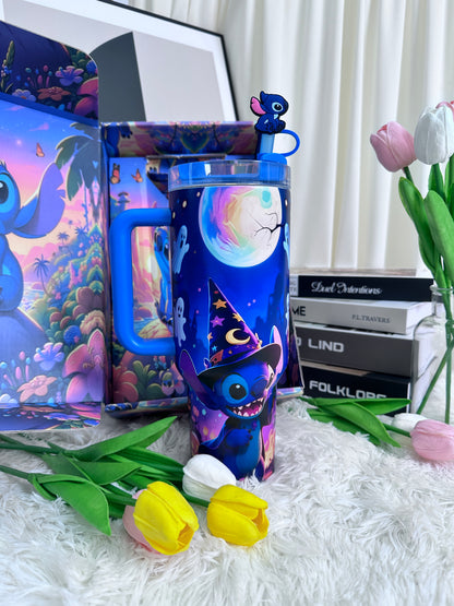 “Magical Night” Stainless Steel Insulated Tumbler | 40oz Gradient Blue-Purple Edition with Handle & 3D Straw Topper