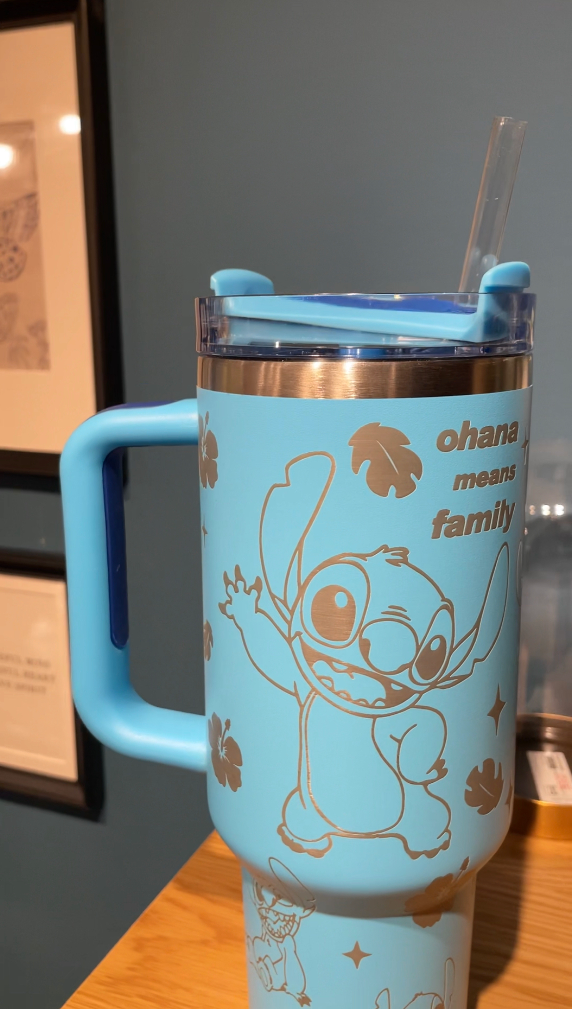 “Ohana Means Family” Stainless Steel Insulated Tumbler | 40oz Blue Limited Edition with Handle & Straw