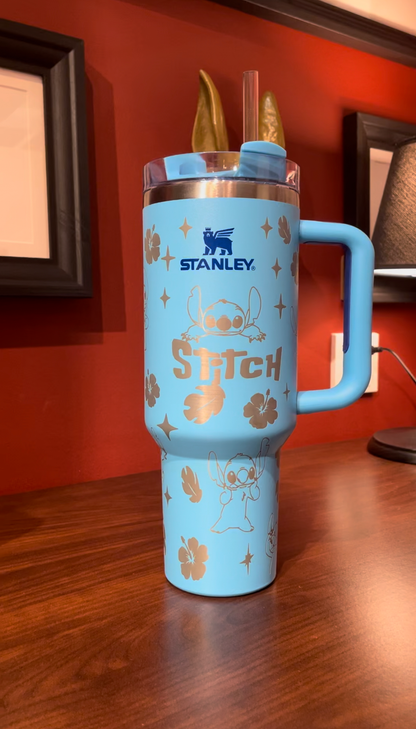 “Ohana Means Family” Stainless Steel Insulated Tumbler | 40oz Blue Limited Edition with Handle & Straw